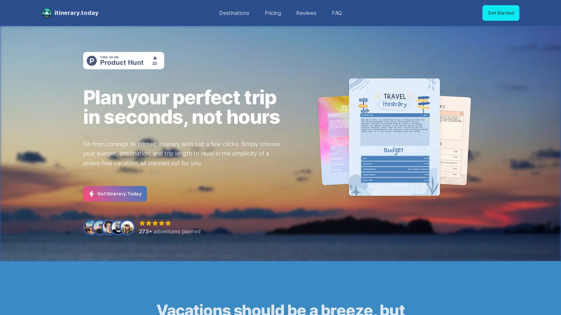 itinerary-today homepage