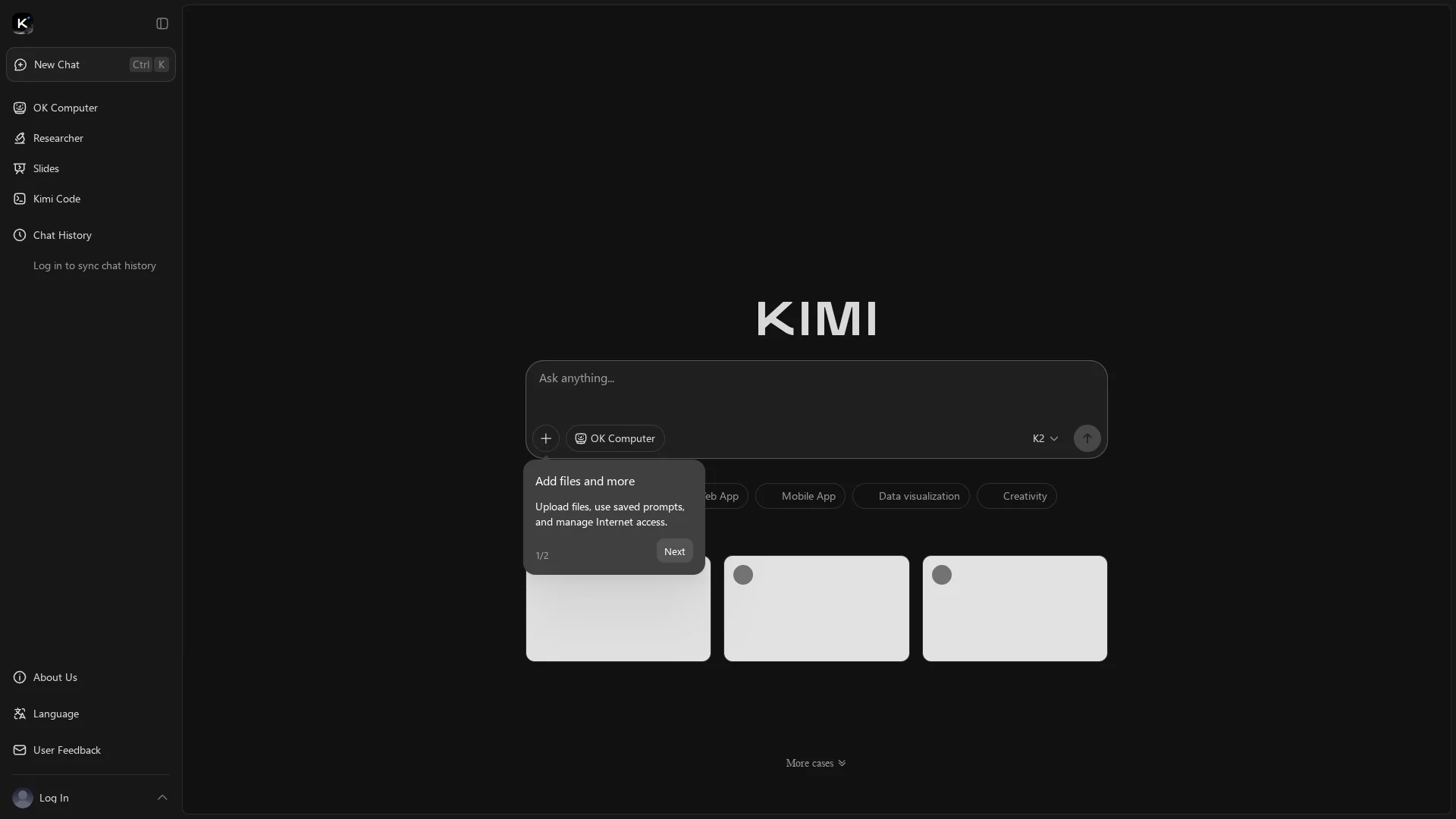kimi-ai homepage
