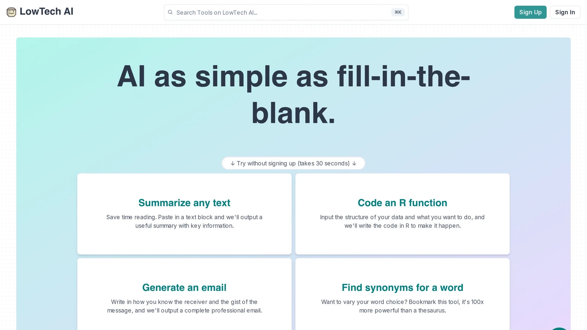 lowtech-ai homepage