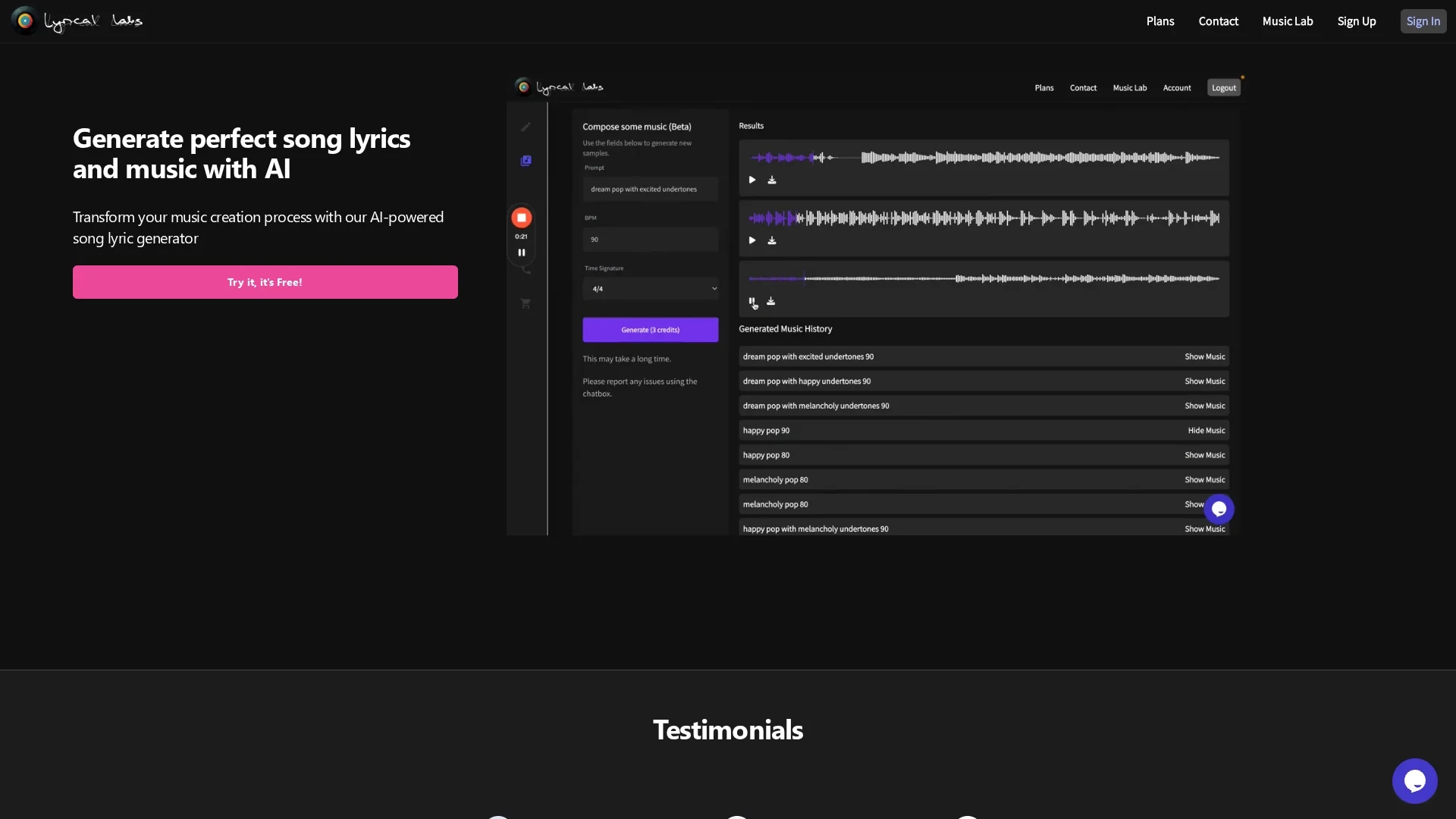 lyricallabs homepage