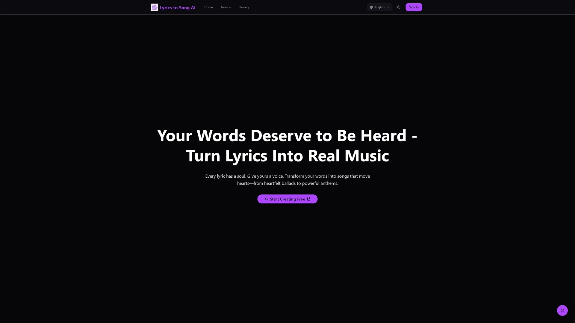 lyrics-to-song-ai homepage