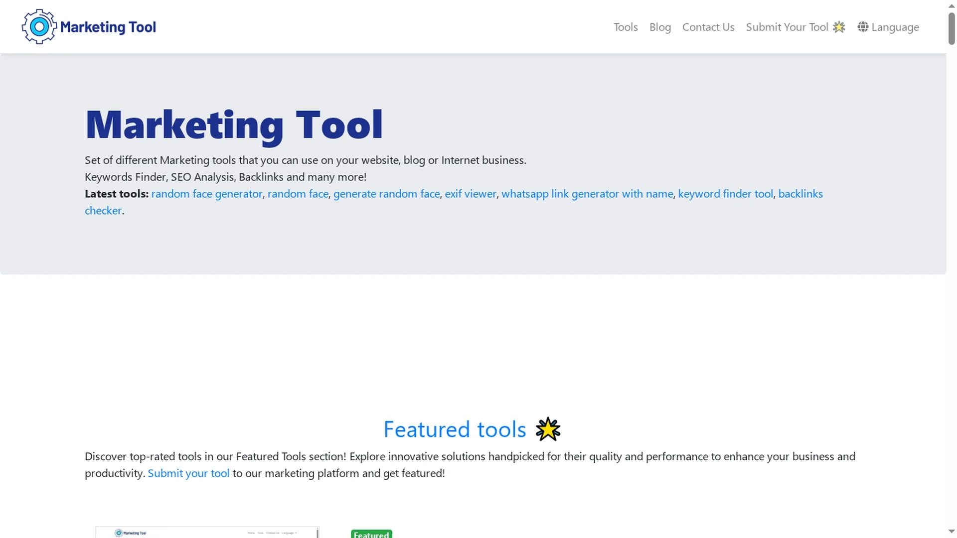 marketingtool homepage