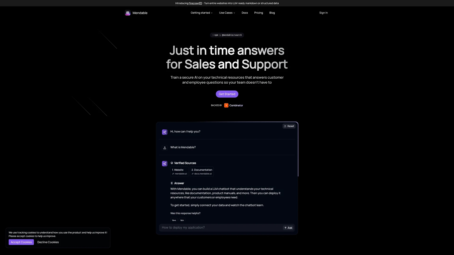 mendable homepage