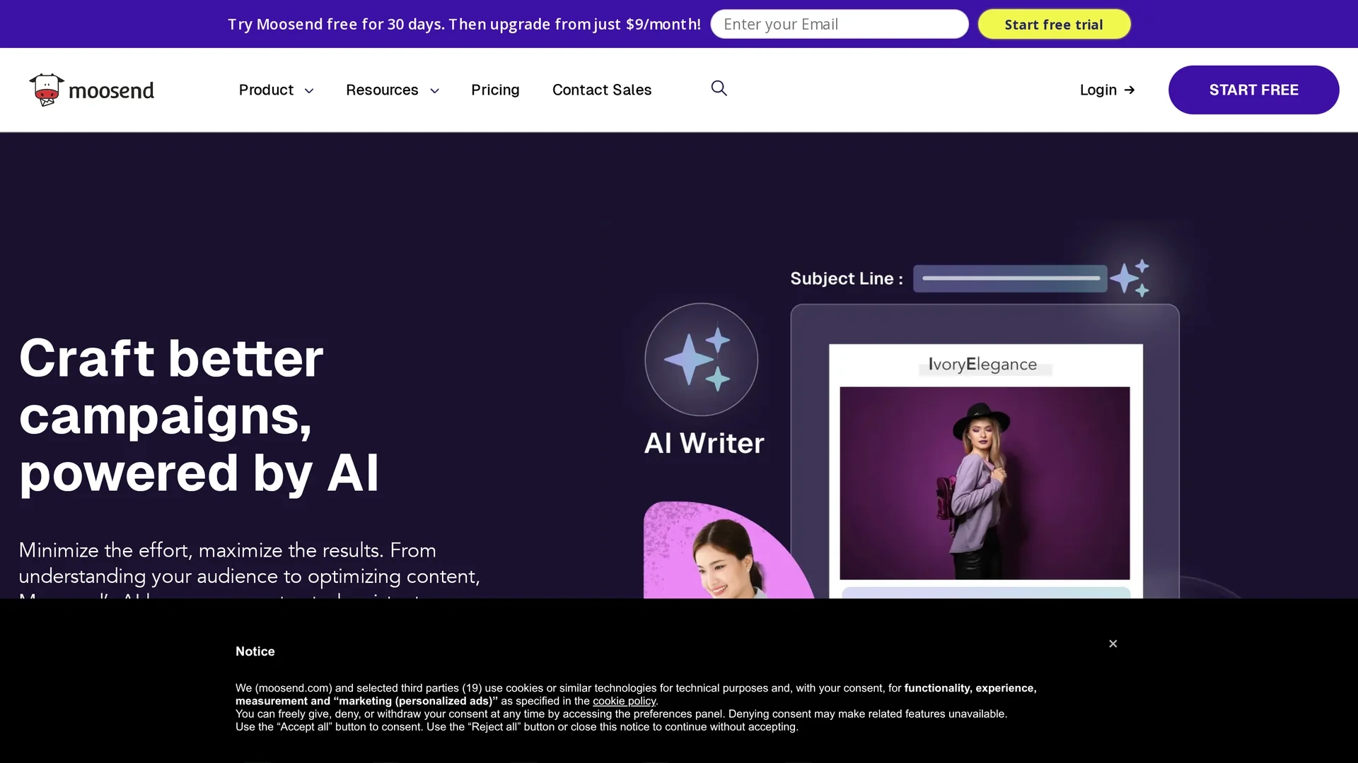 moosend homepage