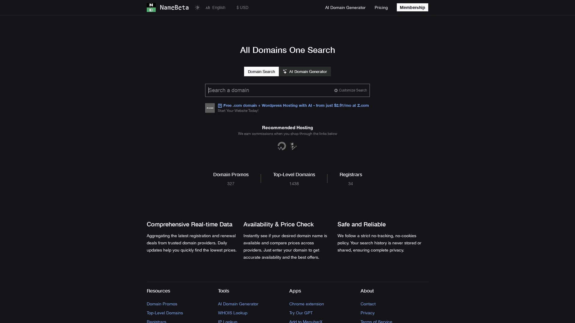 namebeta homepage