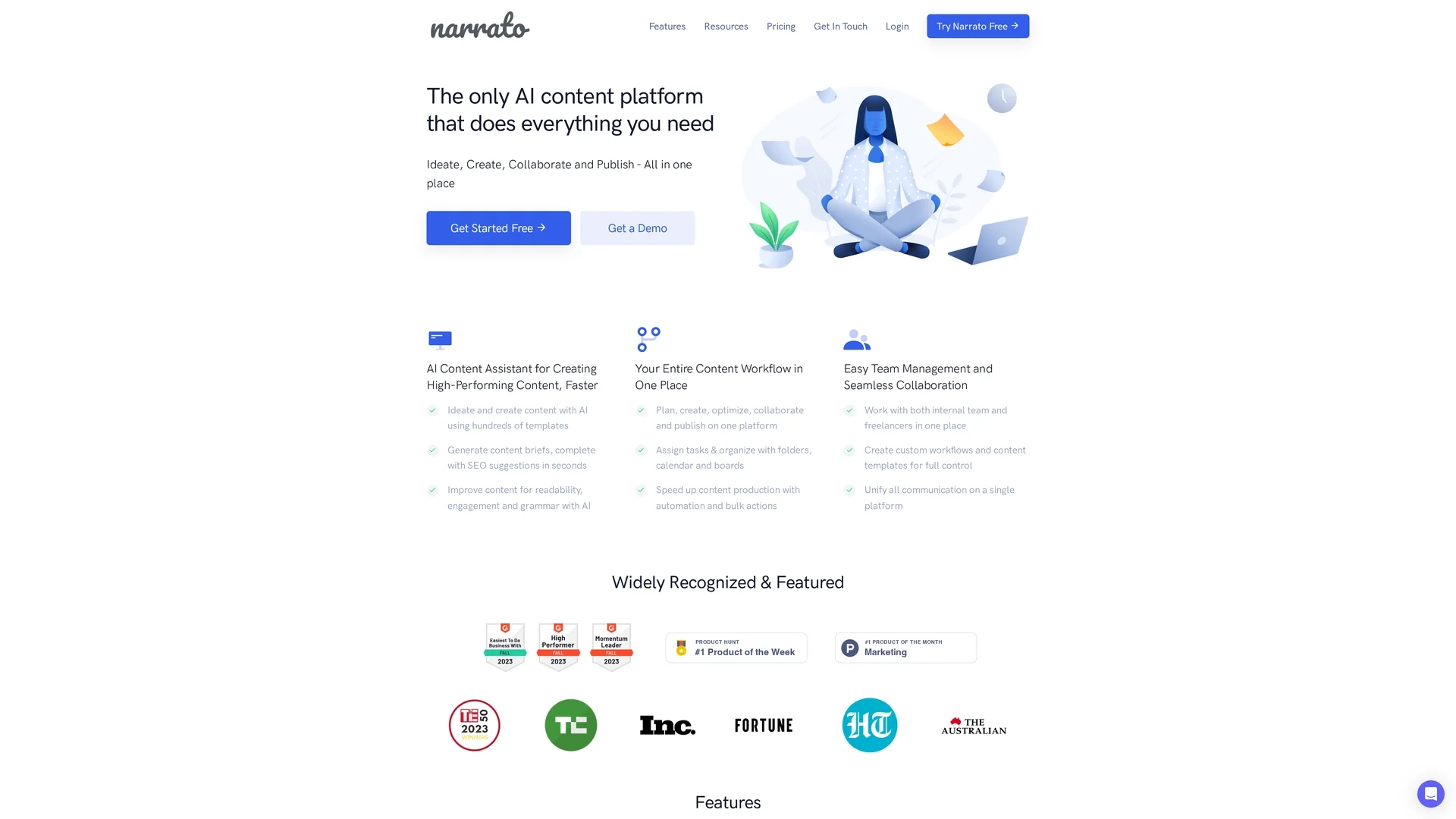 narrato-workspace homepage