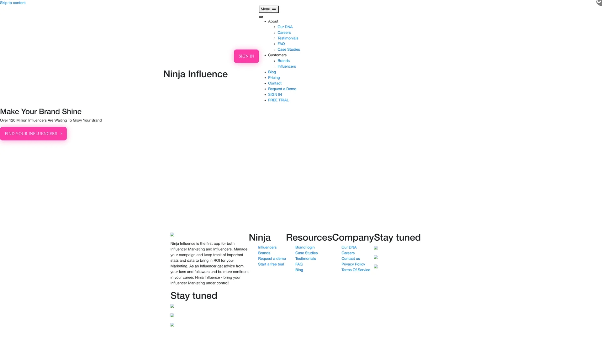 ninjainfluence homepage