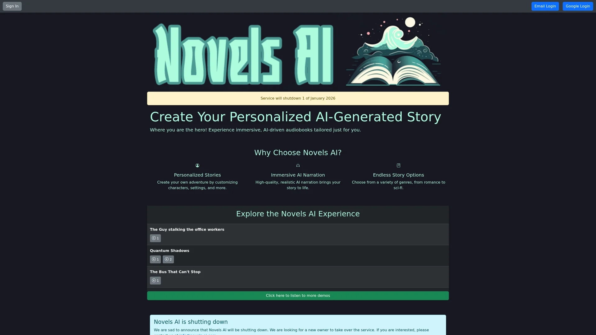 novels-ai homepage