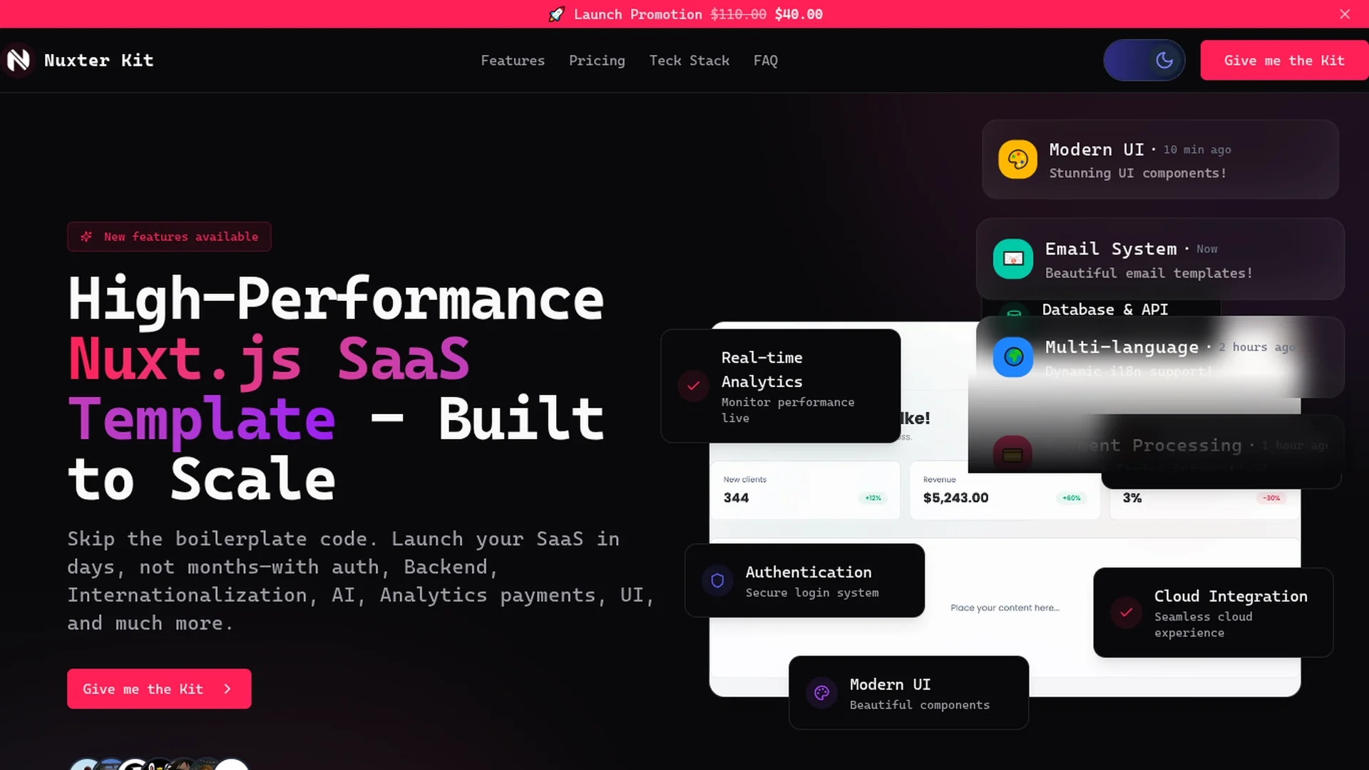 nuxtsaas homepage