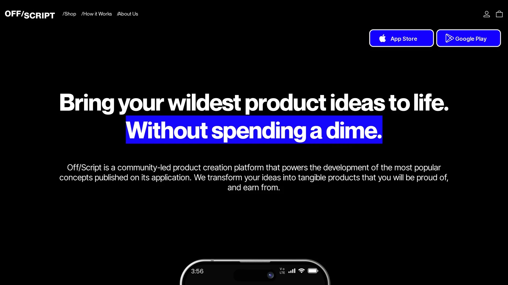 off-script-design-earn-shop homepage