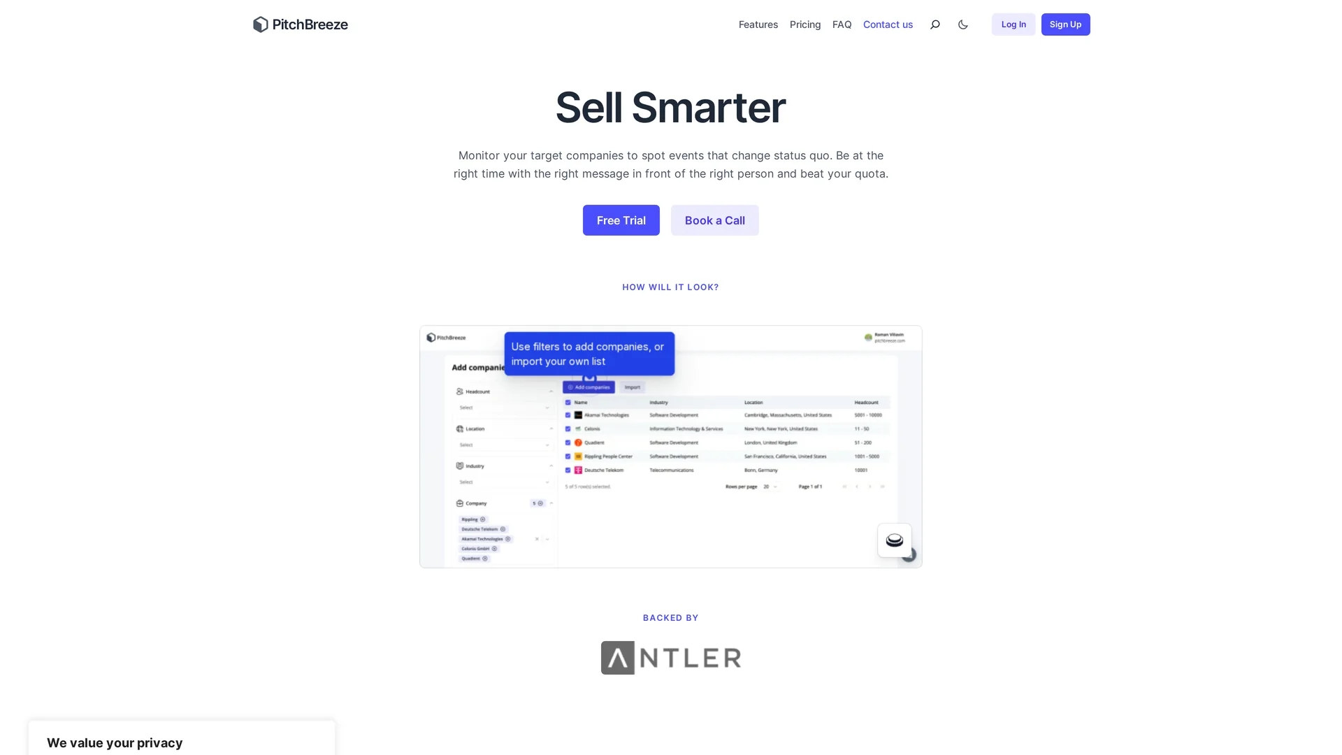 pitchbreeze homepage