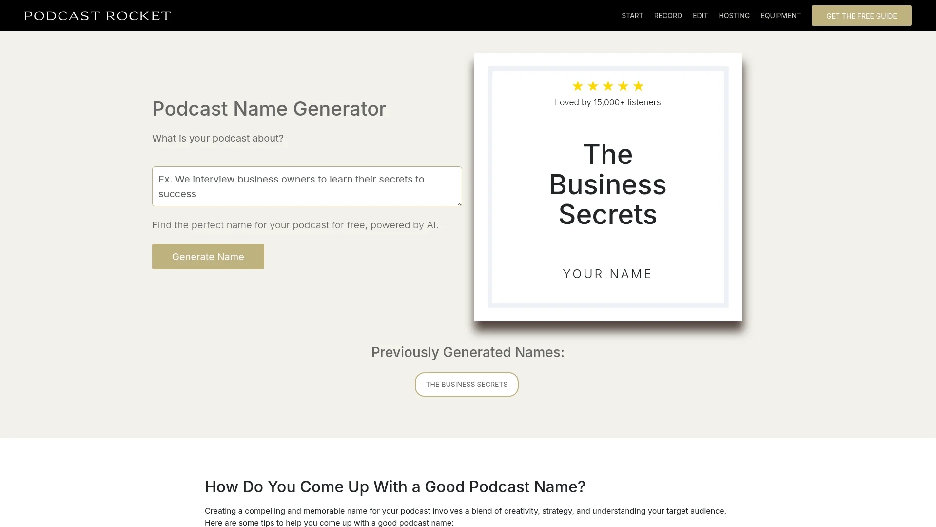 podcast-name-generator homepage