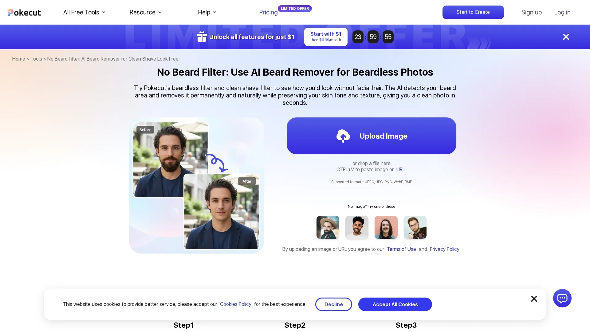 pokecut-ai-beard-remover homepage