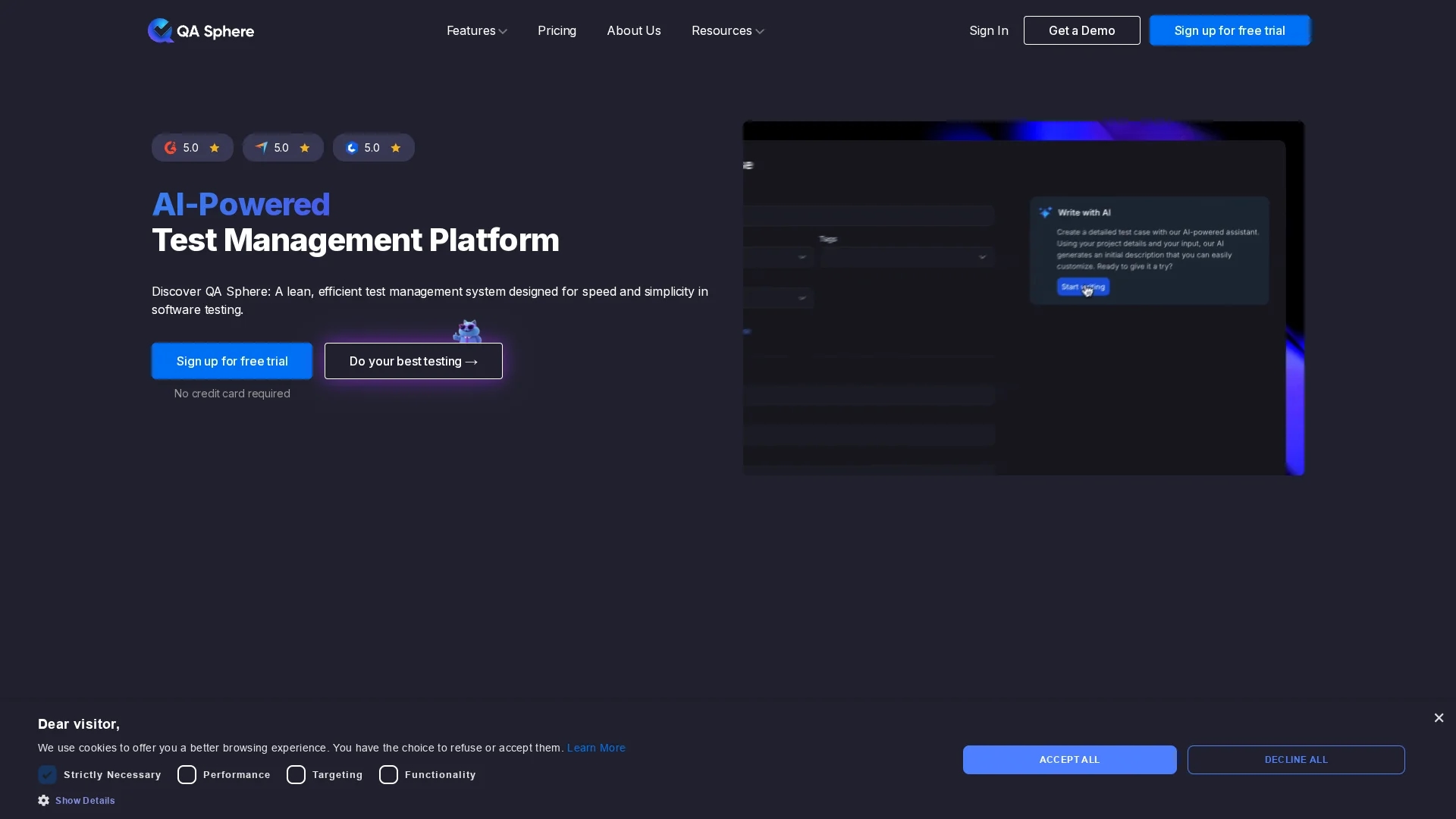 qa-sphere homepage