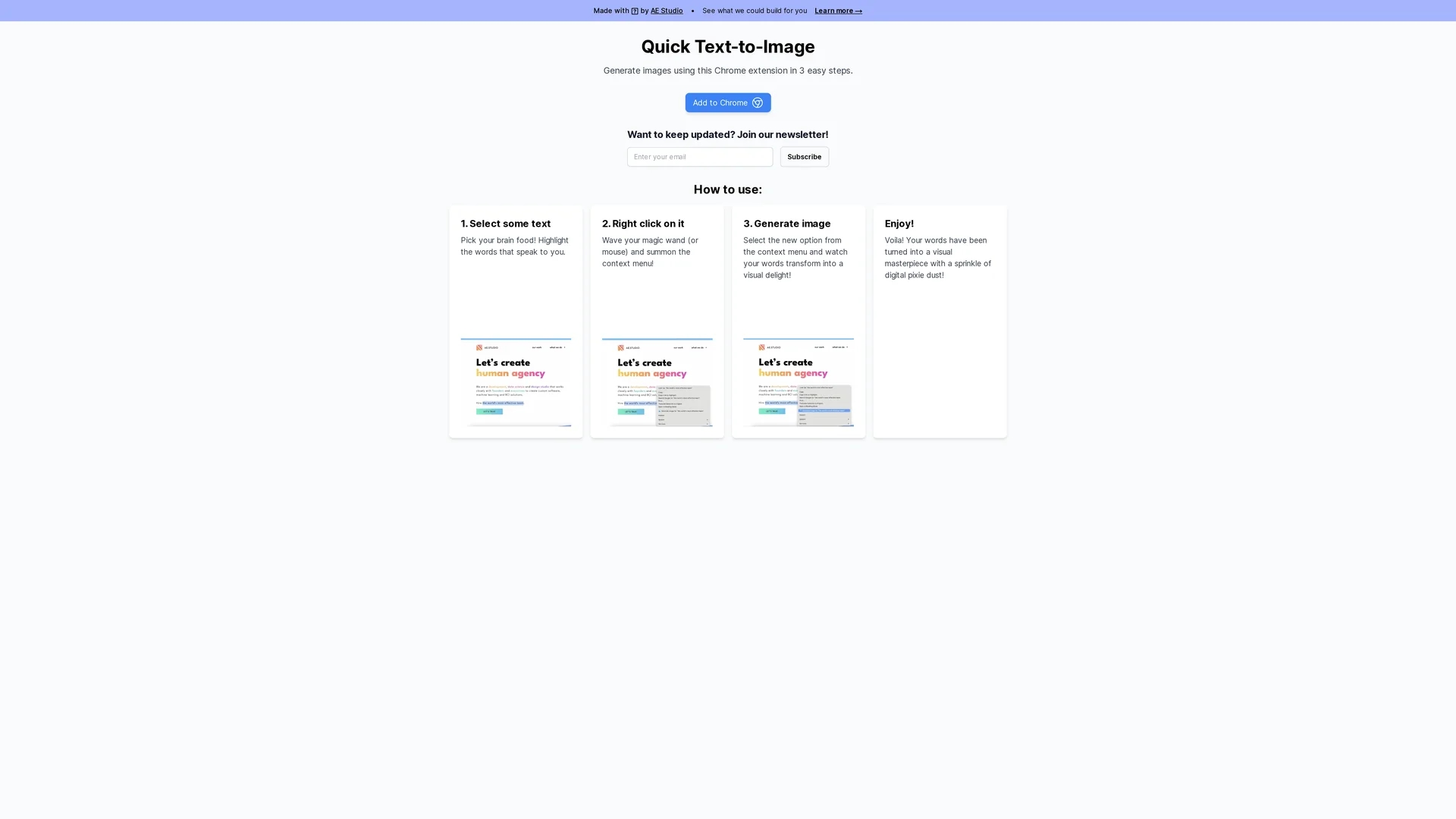 quick-text-to-image homepage