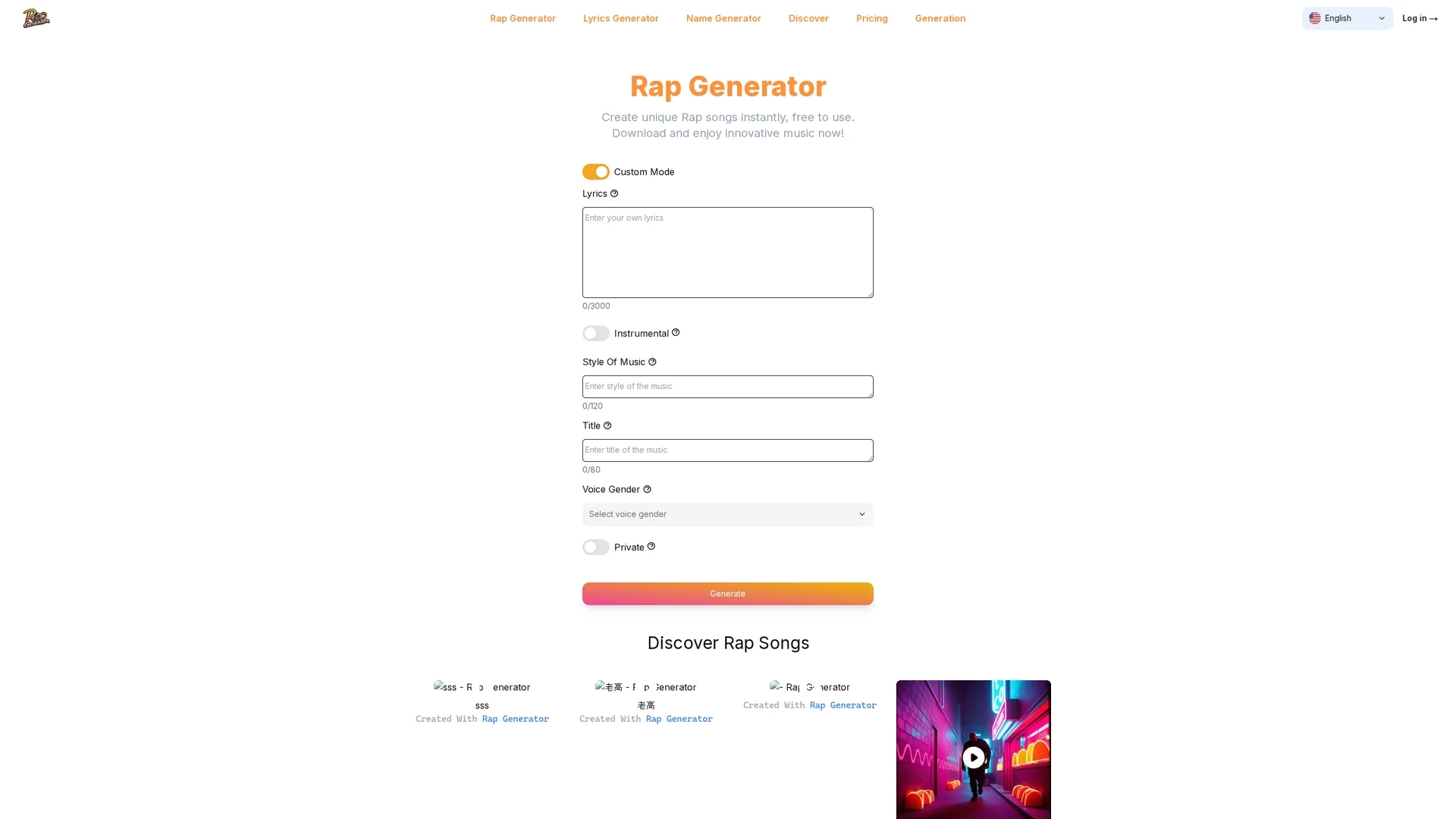 rap-generator homepage