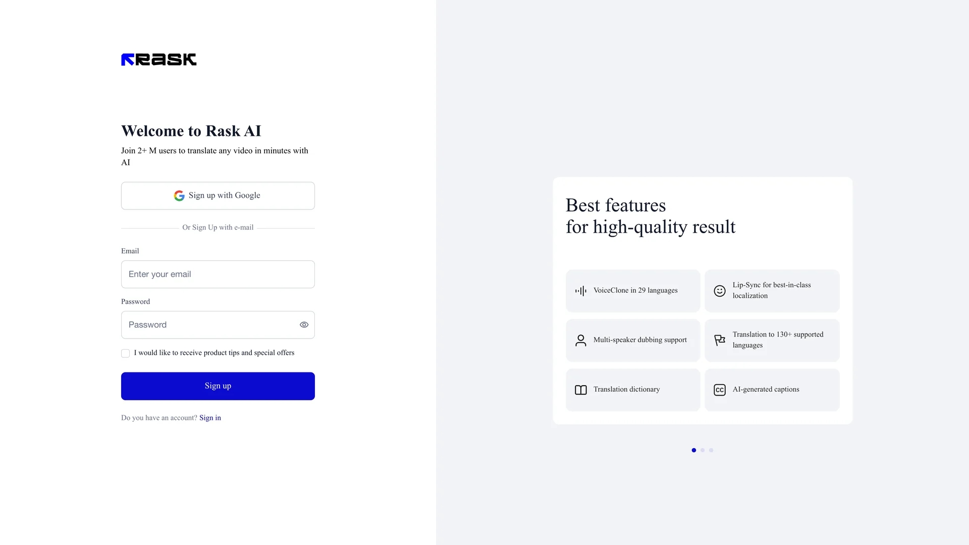 rask-ai homepage