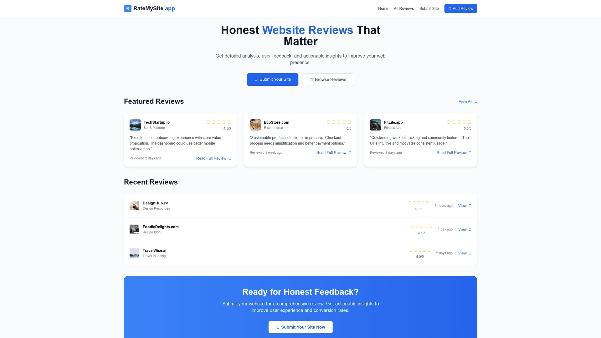 ratemysite-app homepage