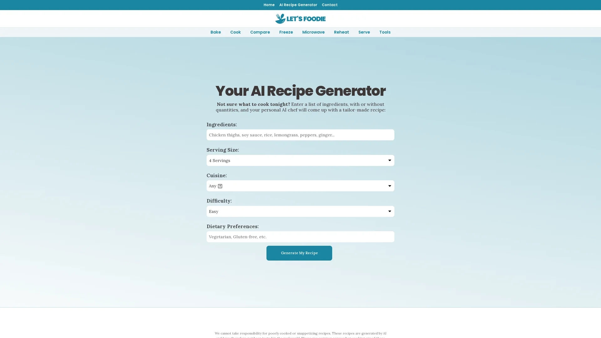 recipes-by-ai homepage