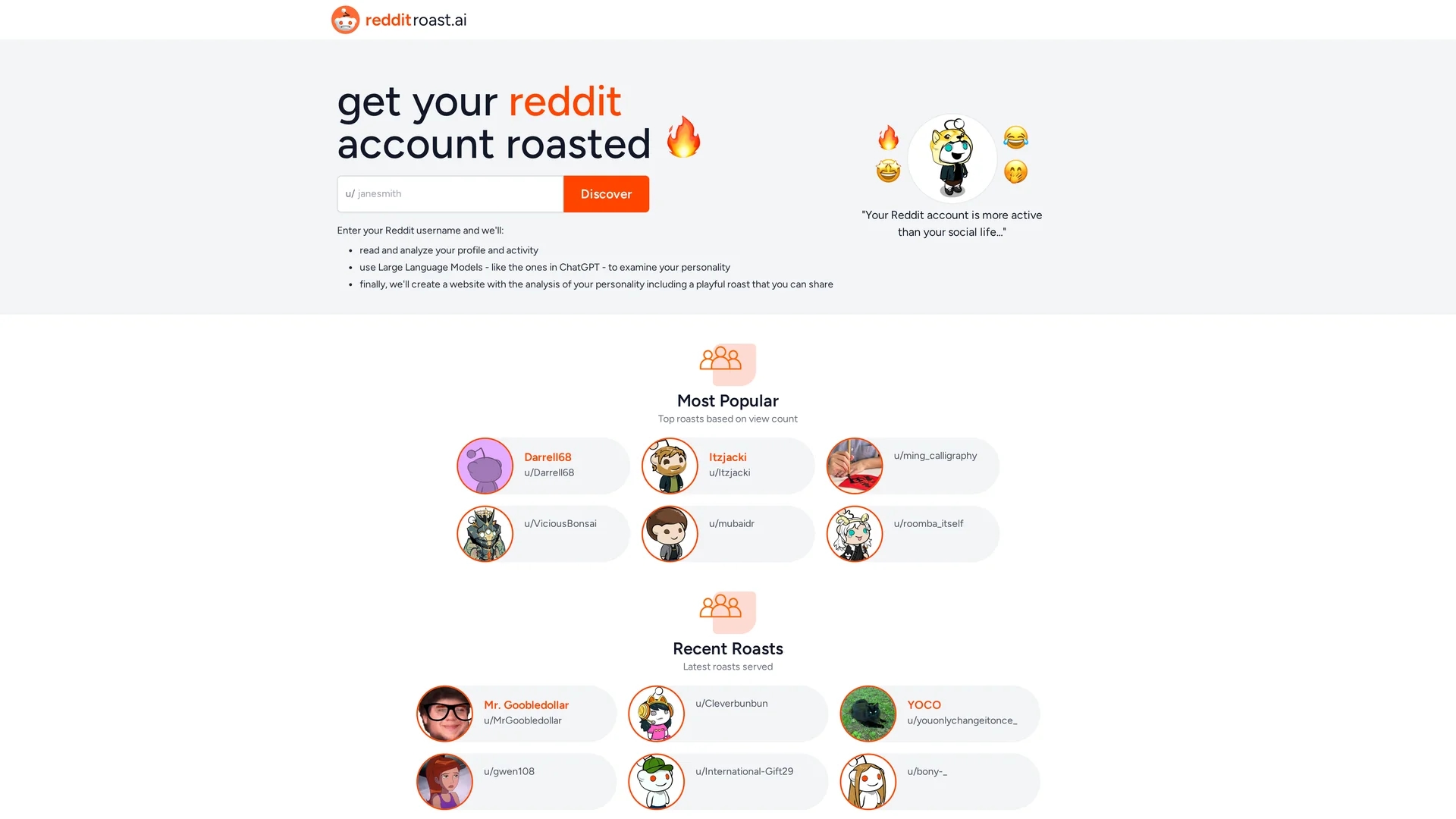 reddit-roast homepage