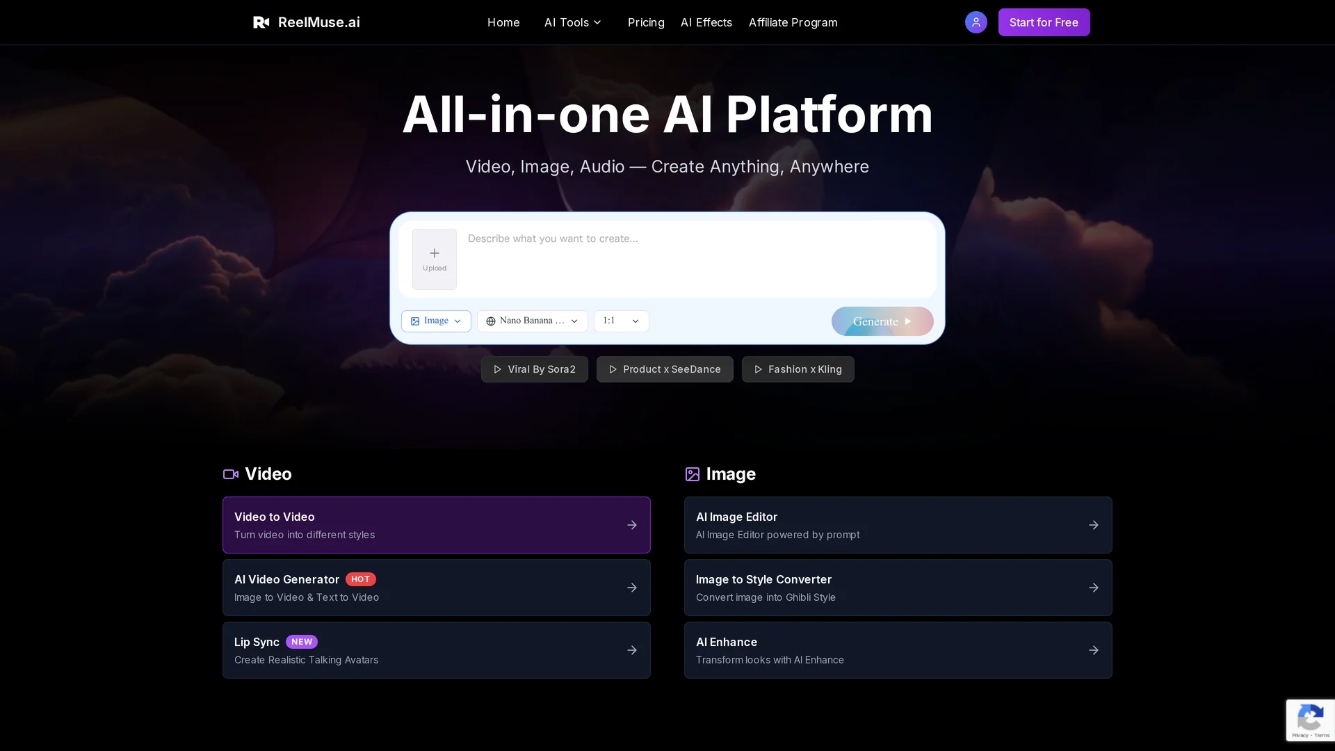 reelmuse-ai homepage