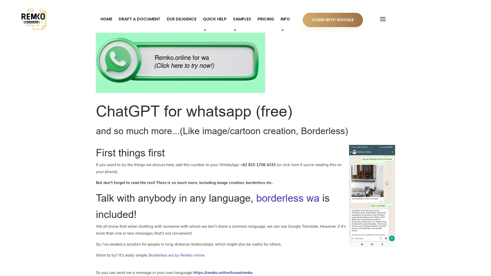 remko-online-for-whatsapp homepage
