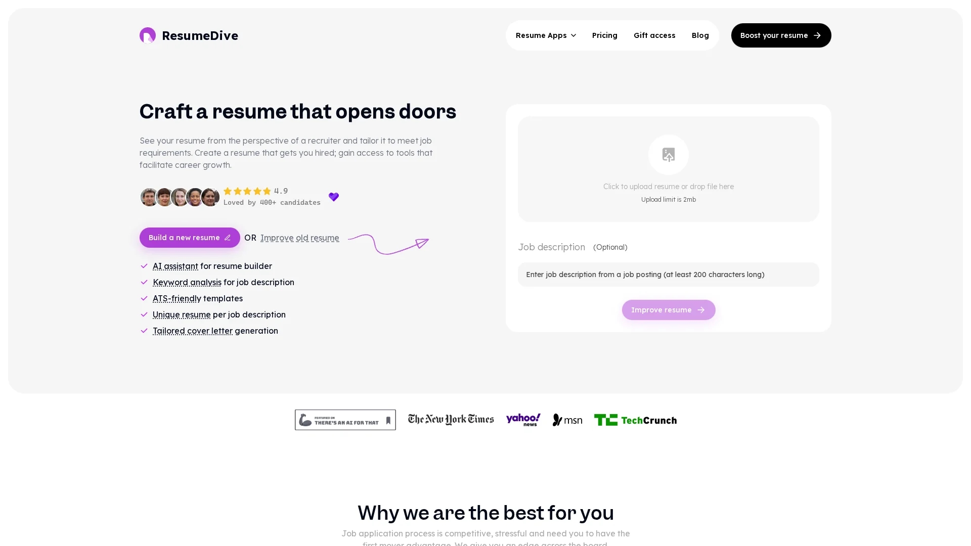 resumedive homepage