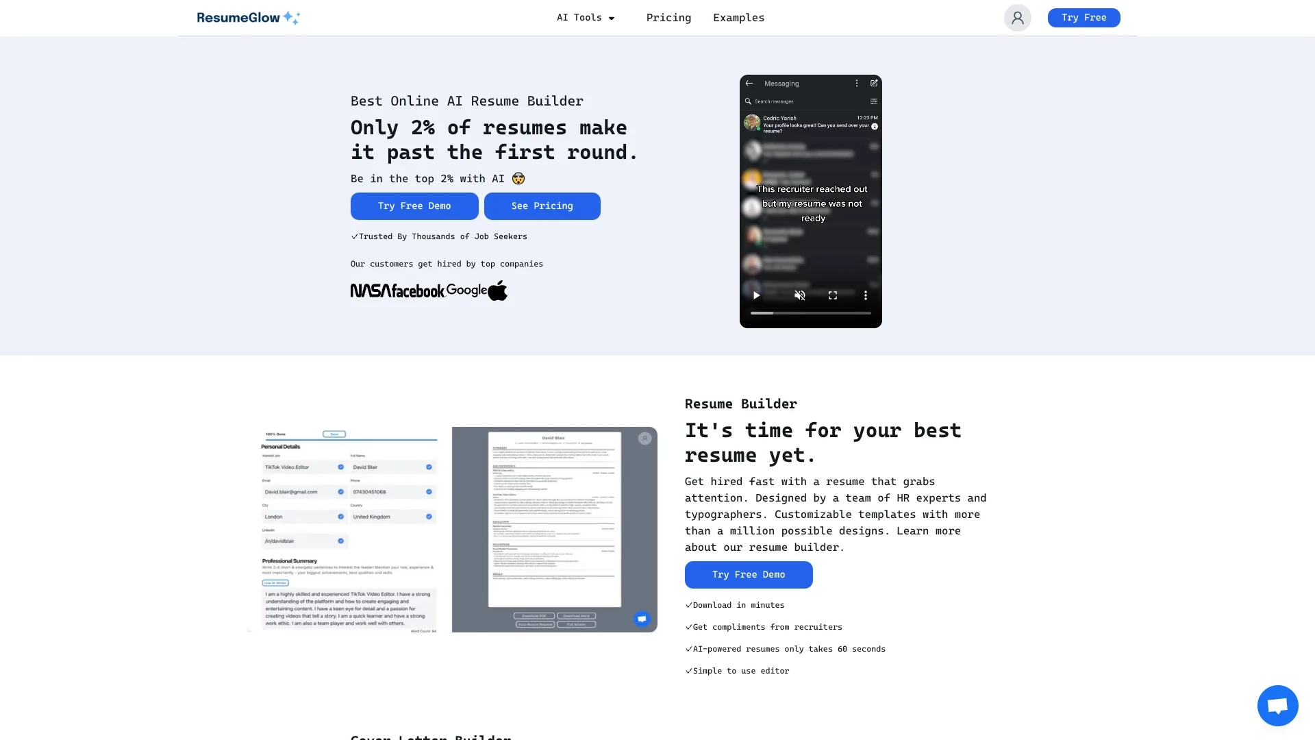 resumeglow homepage
