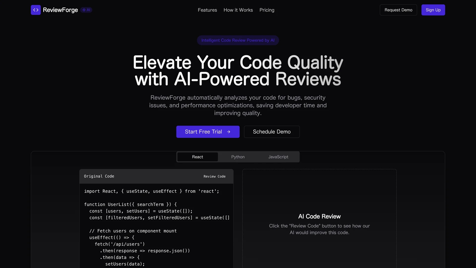 reviewforge homepage