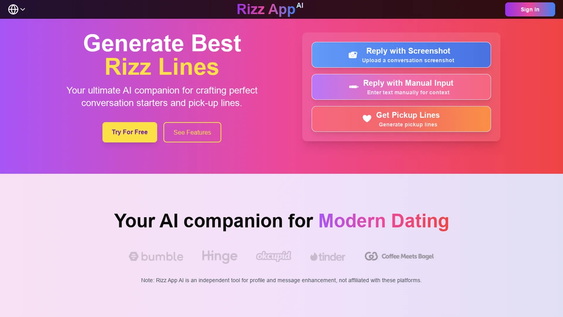rizz-app-ai homepage