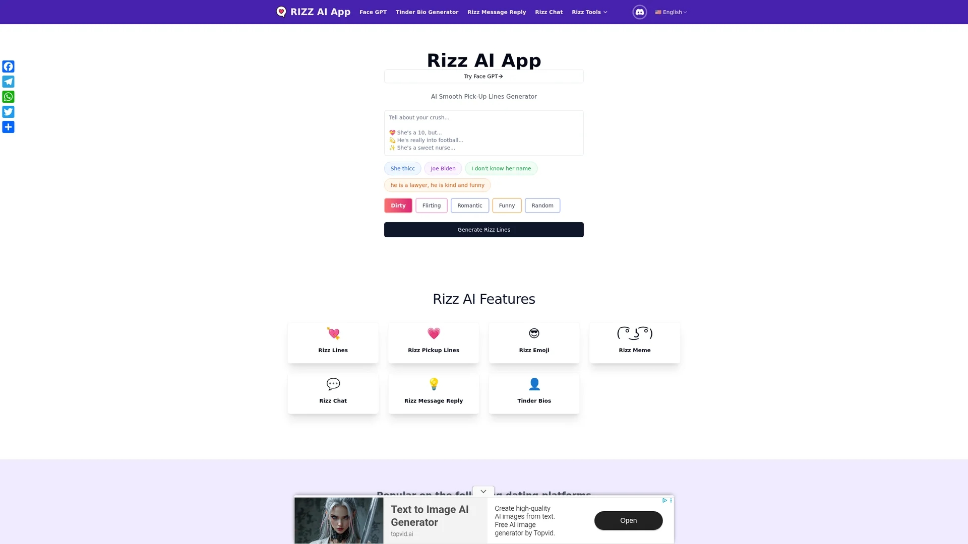 rizzlines-app homepage
