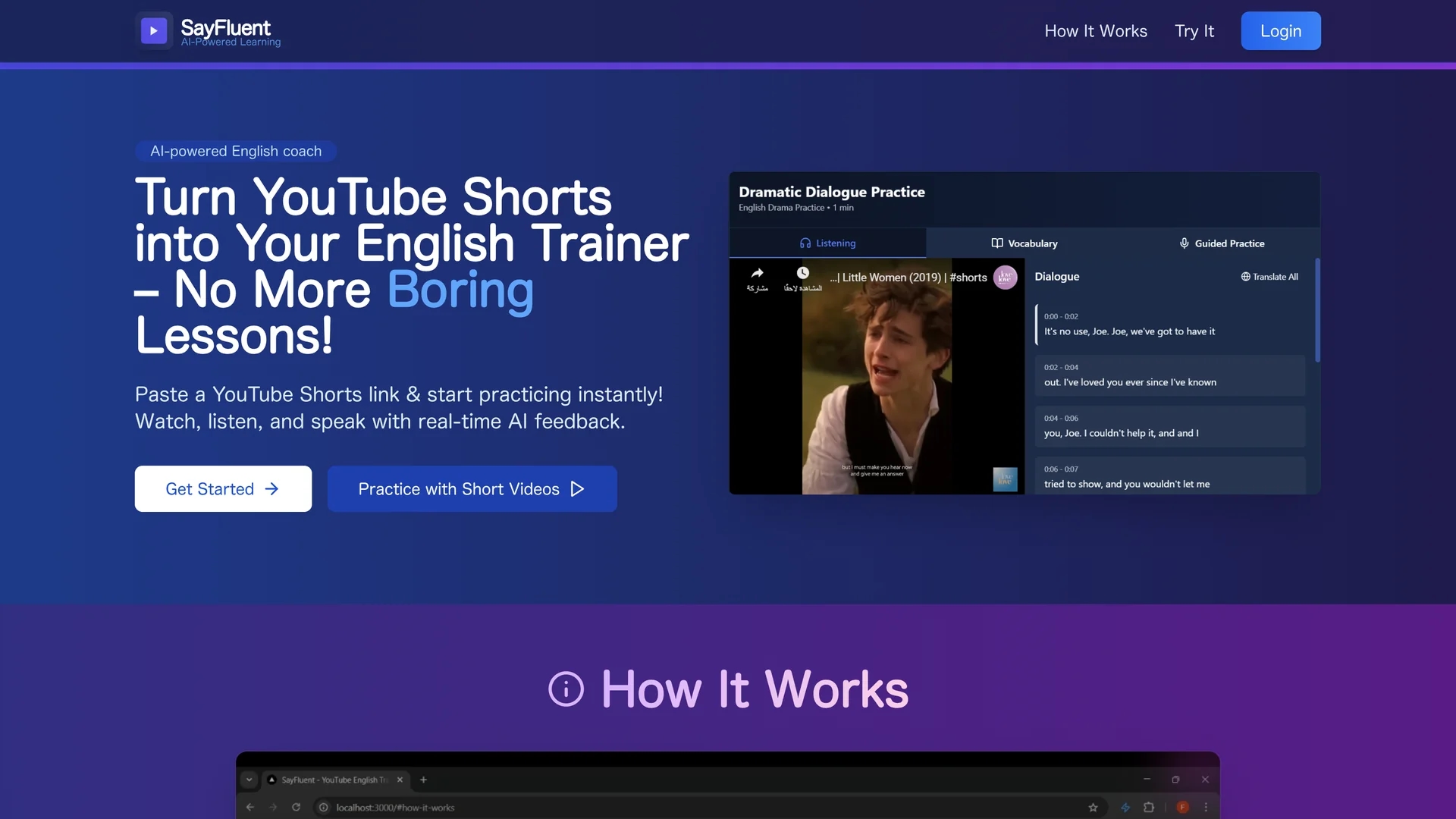 sayfluent homepage