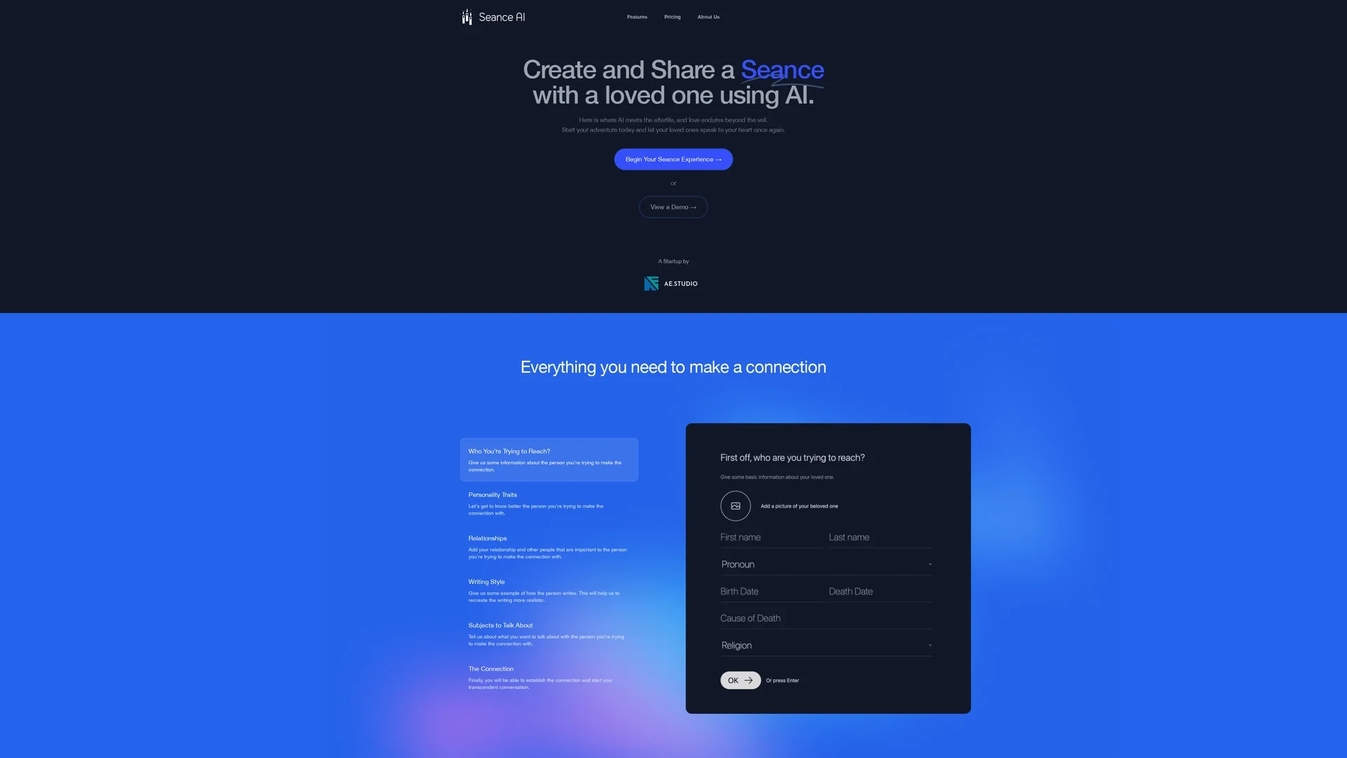 seance-ai homepage