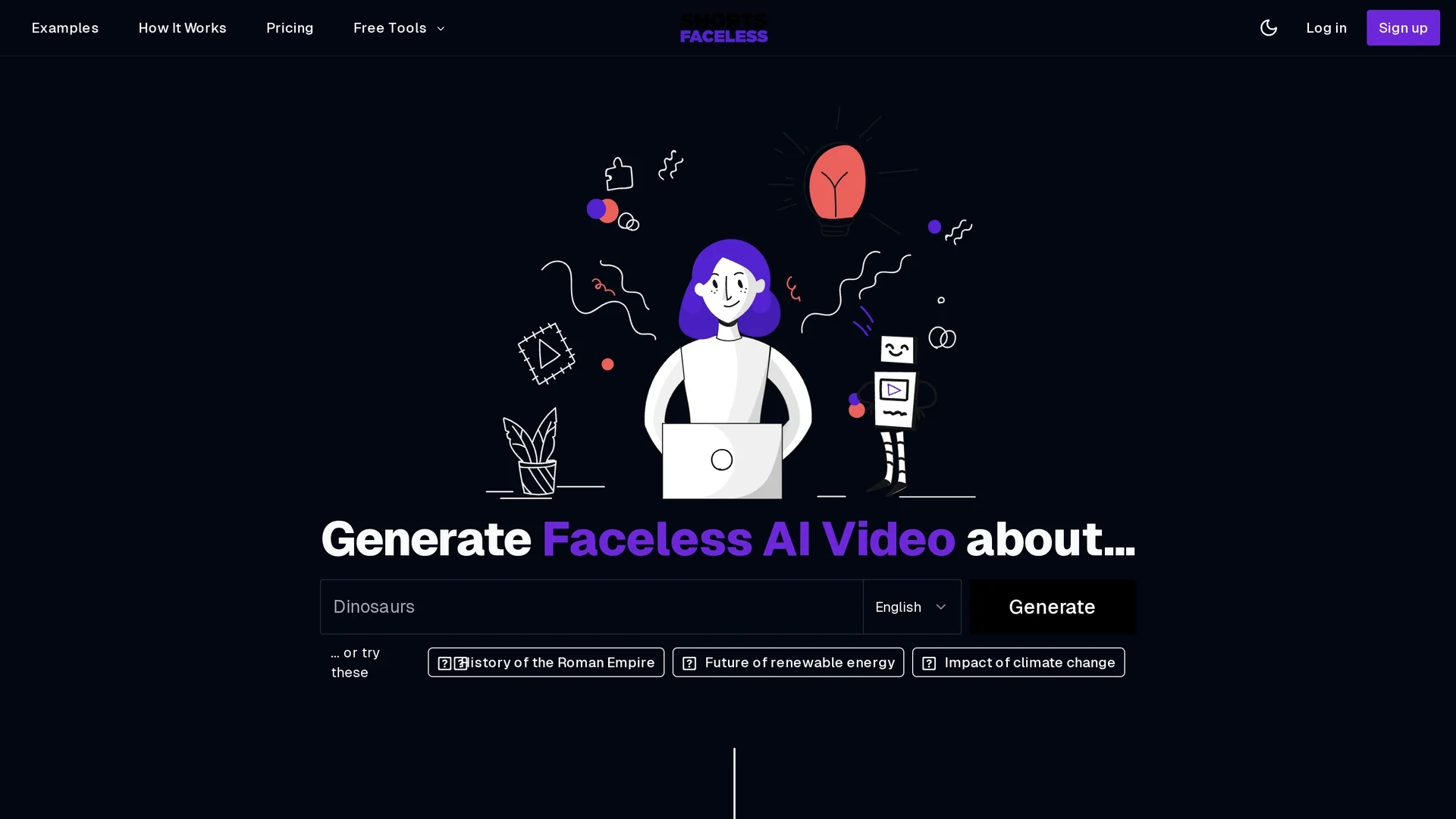 shorts-faceless homepage