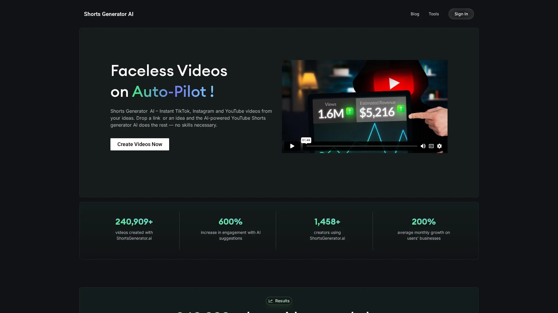 shorts-generator homepage