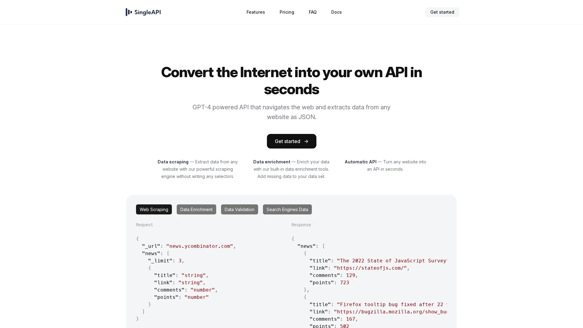 singleapi homepage