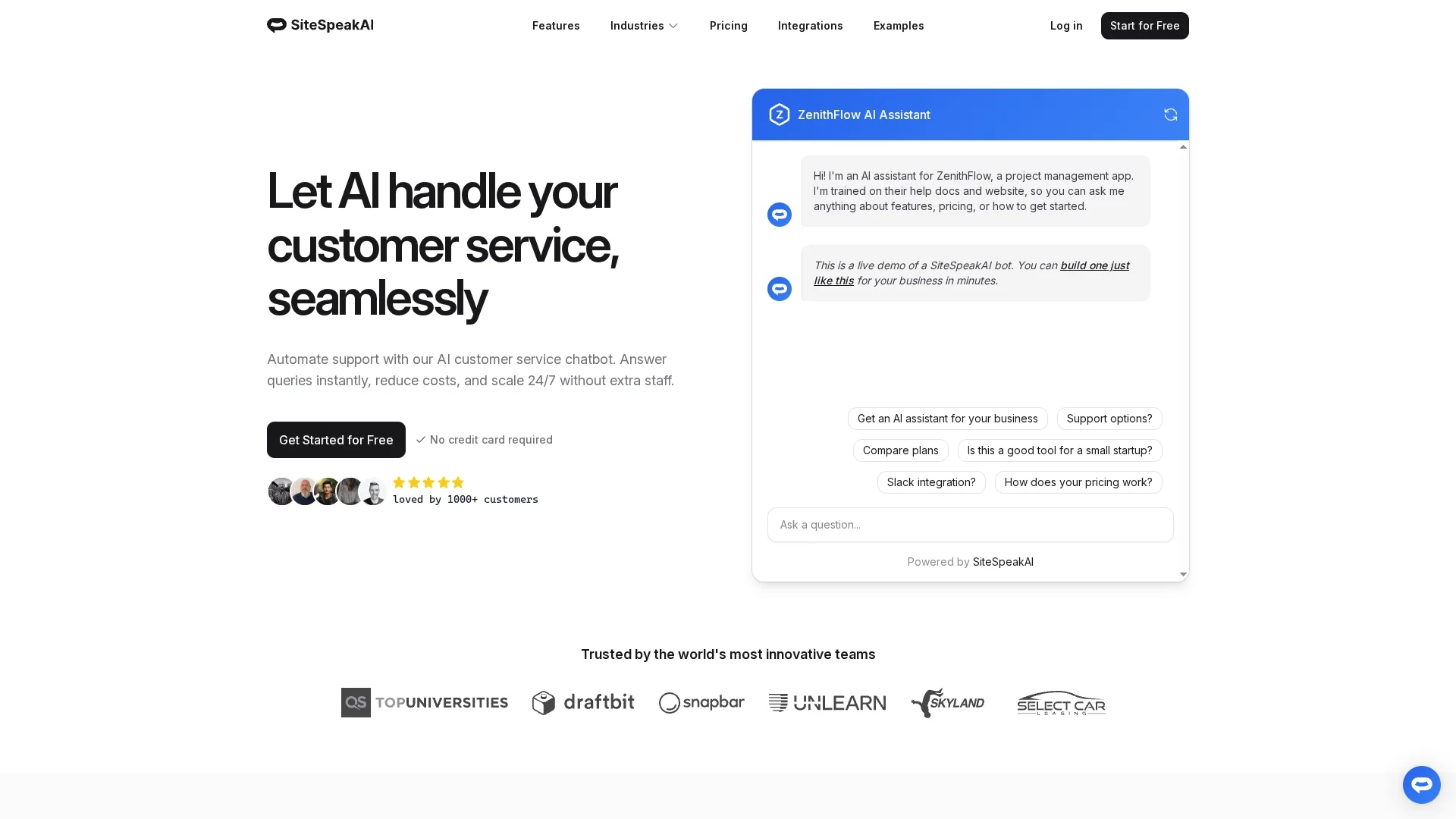 sitespeakai homepage