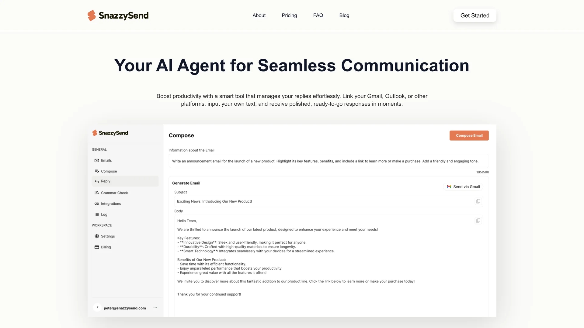 snazzy-send homepage