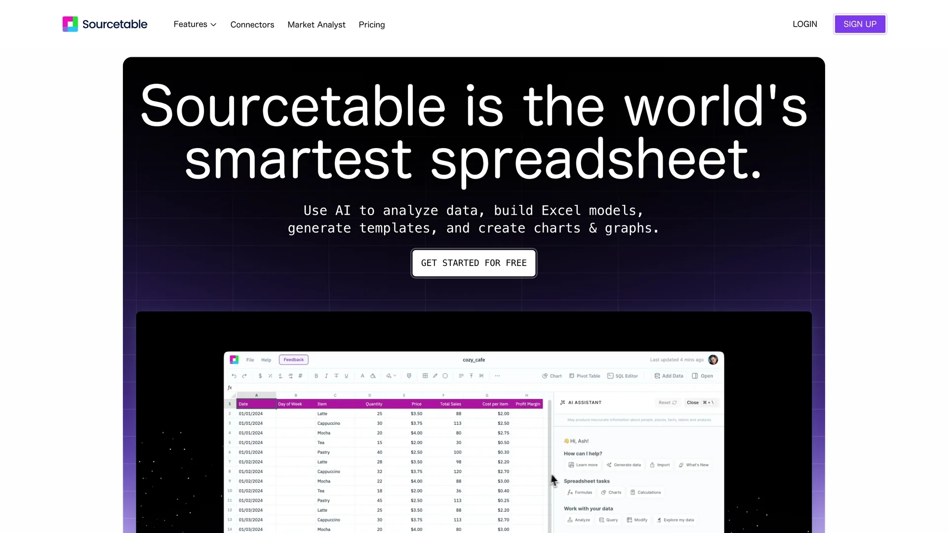 sourcetable homepage