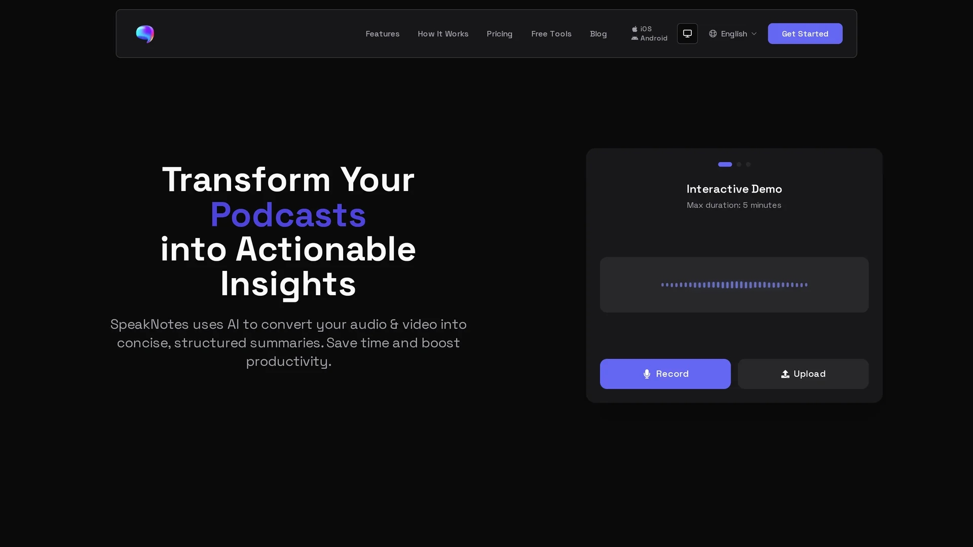 speaknotes homepage
