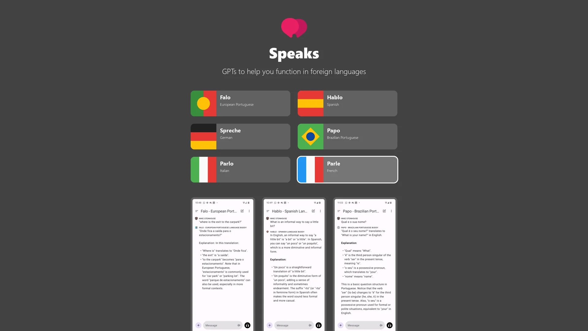 speaks homepage