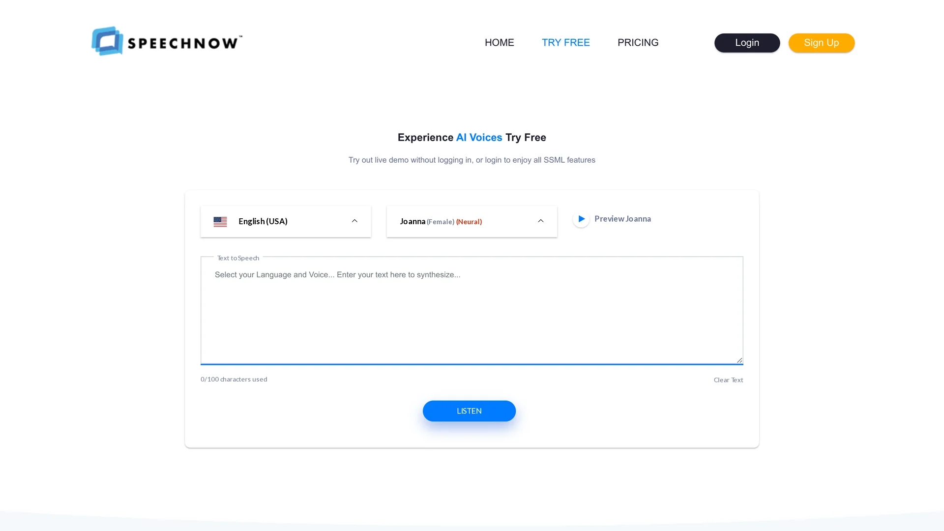 speechnow homepage