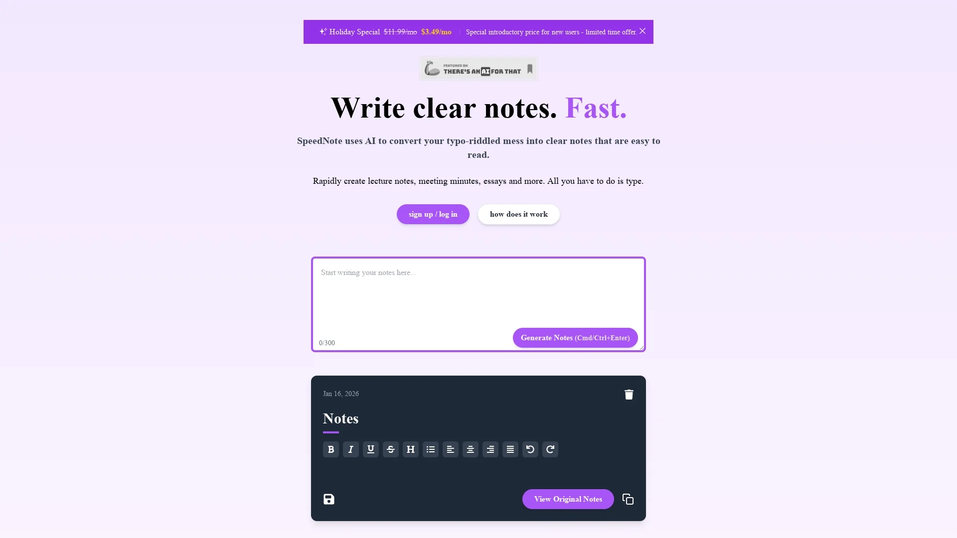 speednote-ai homepage