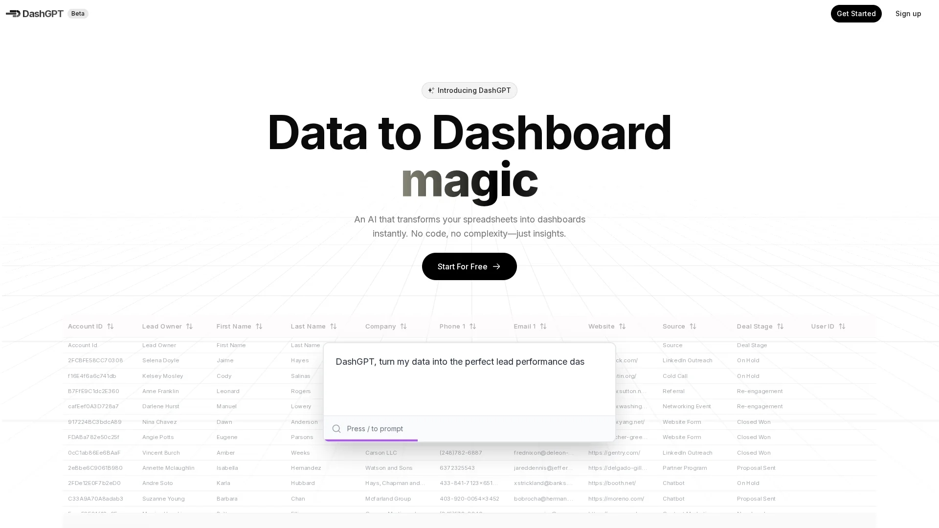 spreadsite homepage