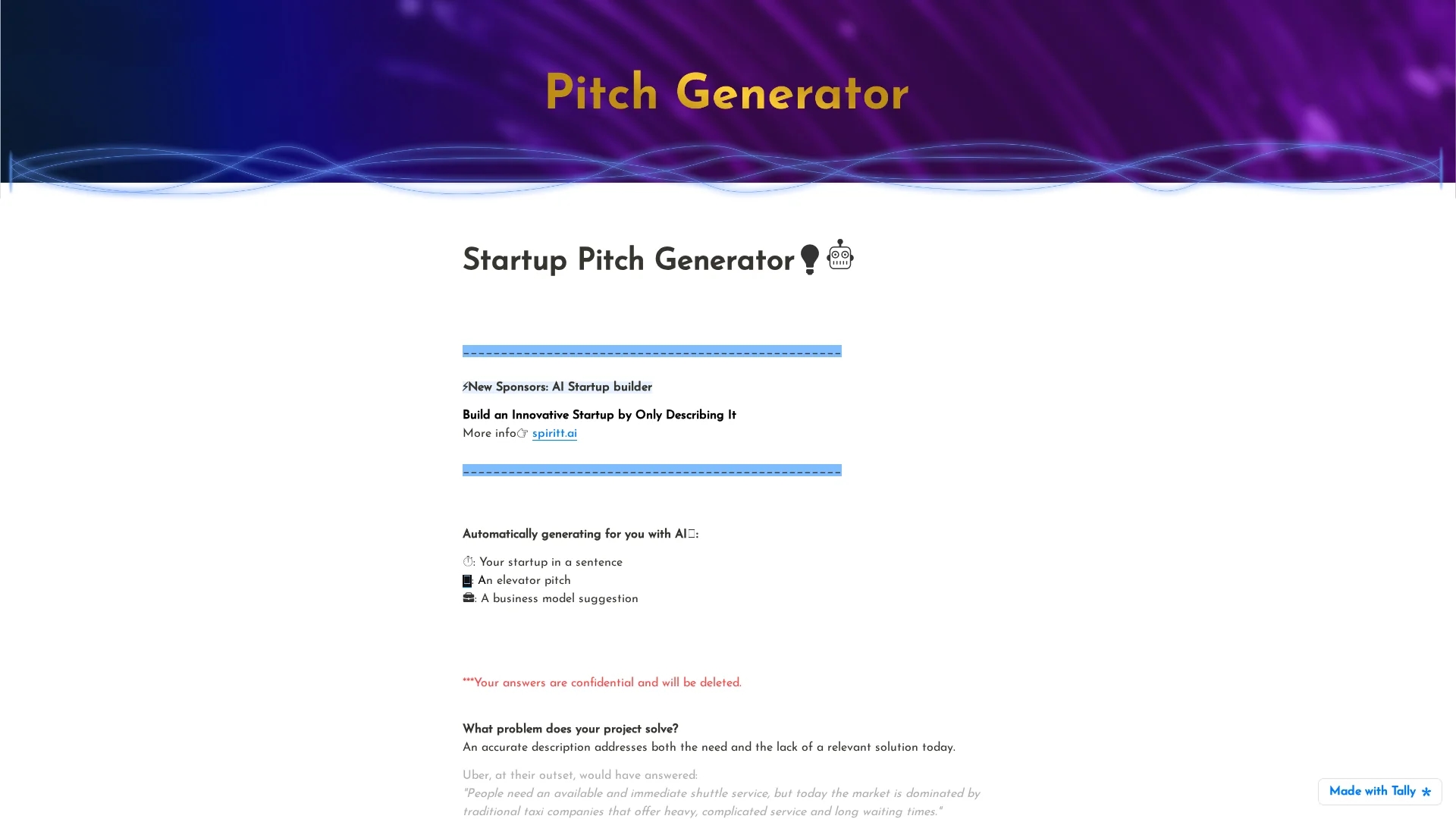 startup-pitch-generator homepage