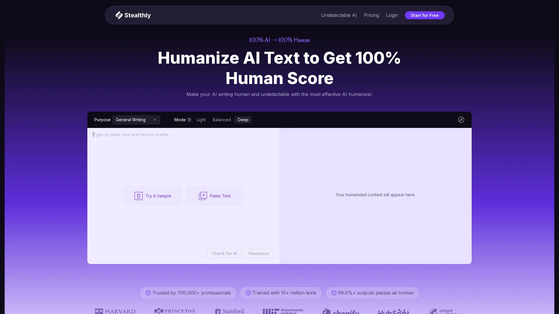 stealthly-ai-humanizer homepage