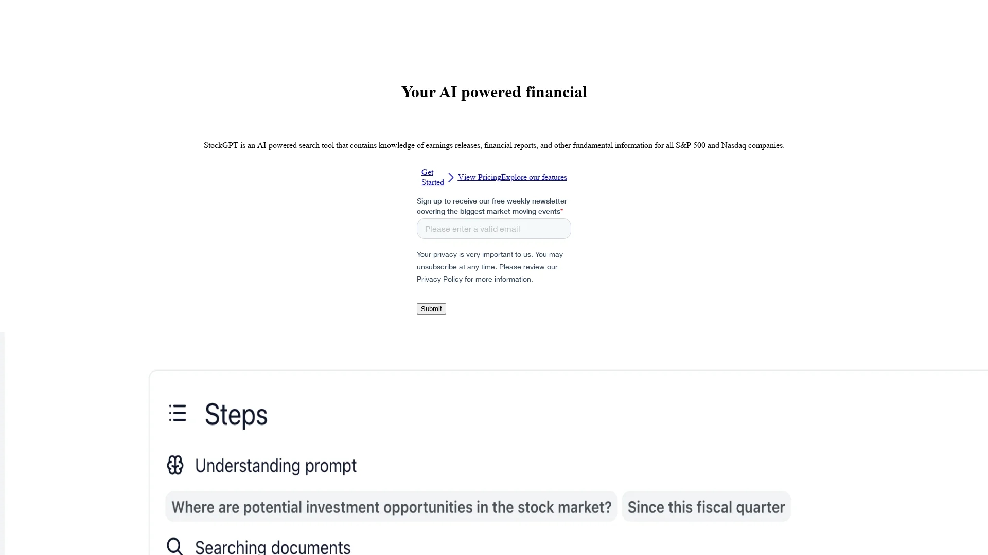 stockgpt homepage