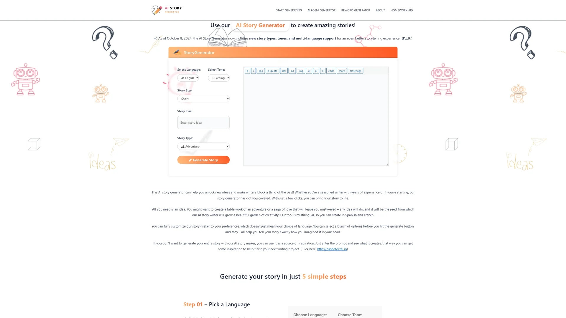 storygenerate-io homepage