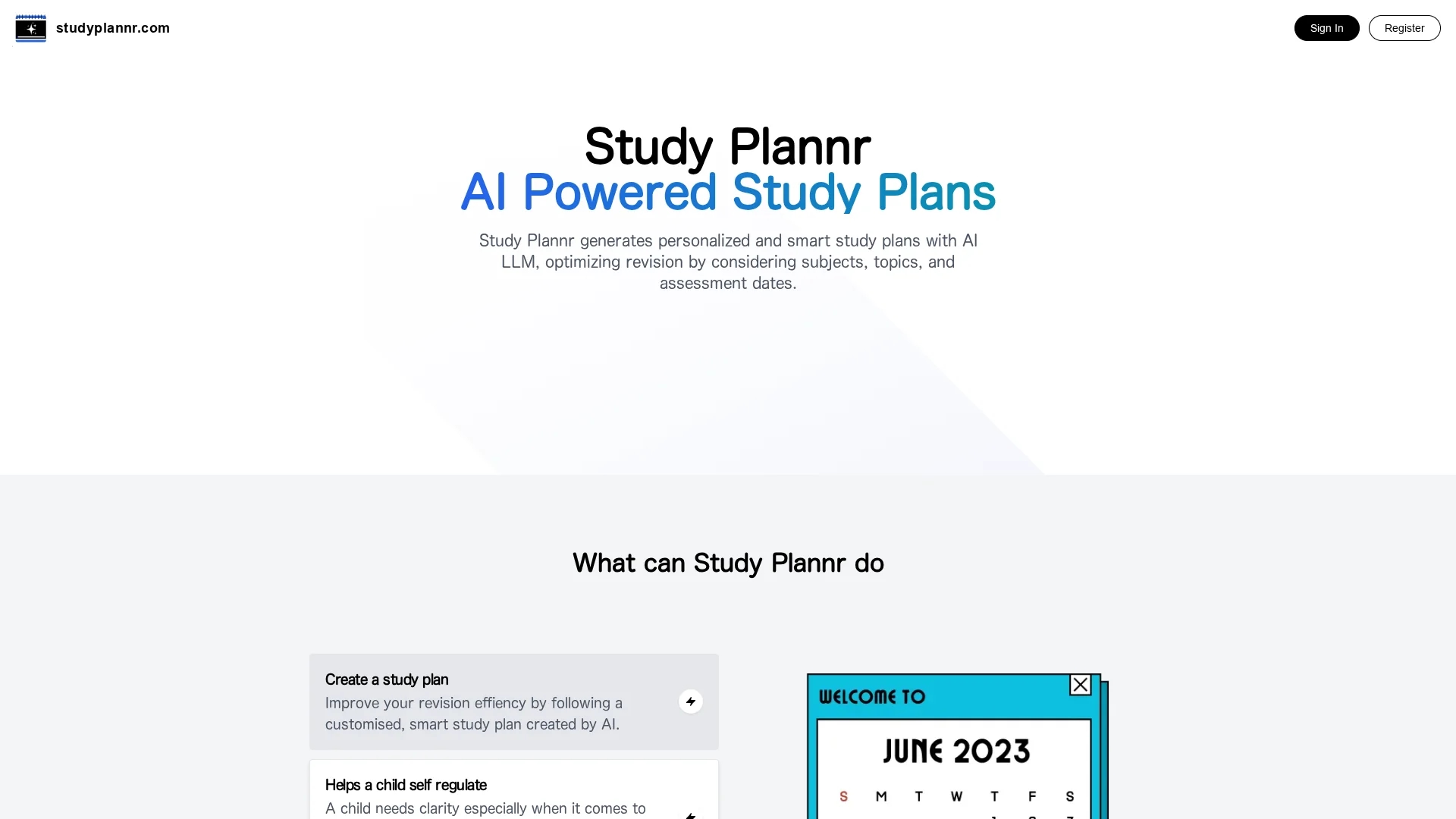 study-plannr homepage