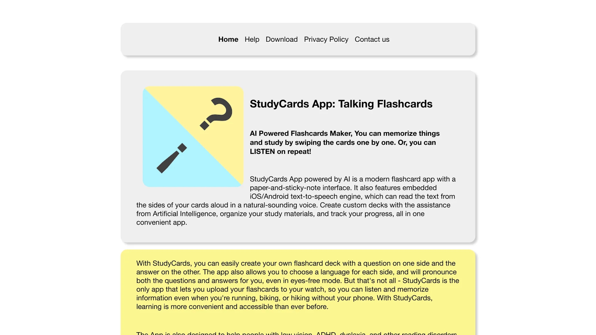 studycards-app homepage